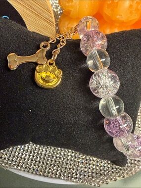 Purple Glass Cat Bead Bracelet. 🆕